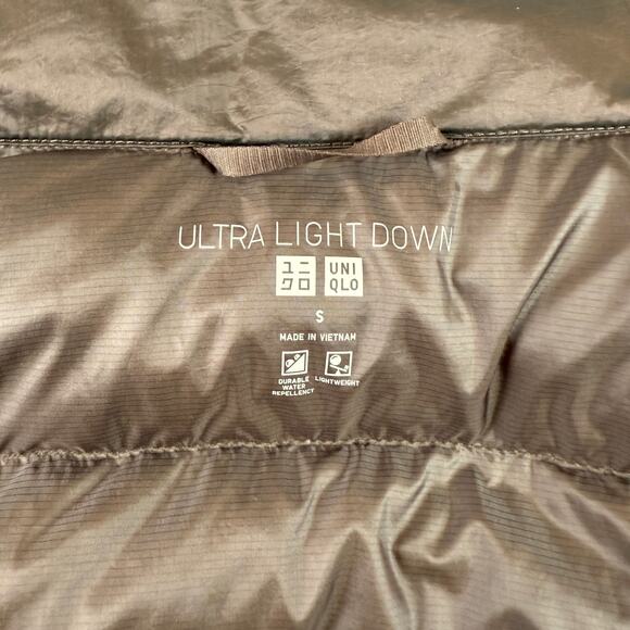 Uniqlo Ultra Light Down Long Puffer Coat Hooded Brown Size S Lightweight - Picture 5 of 11